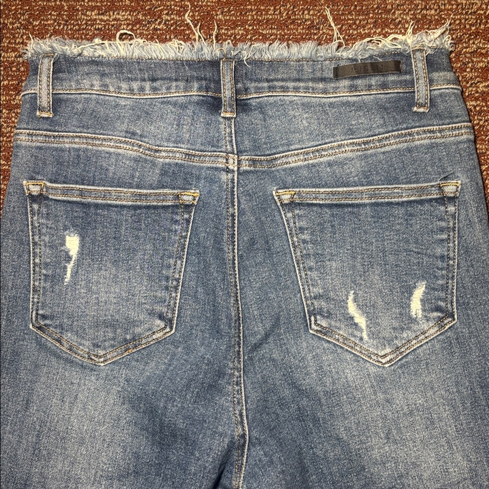Risen denim crop frayed distressed medium wash high rise jeans women’s 29 size 9 - Picture 5 of 13
